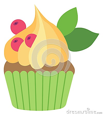 Berry cupcake. Natural fresh homemade pastry icon Vector Illustration