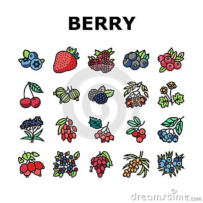 Berry Delicious And Vitamin Food Icons Set Vector Stock Photo