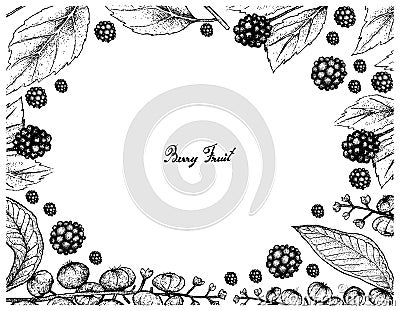 Hand Drawn Frame of American Beautyberry and American Pokeweed Vector Illustration