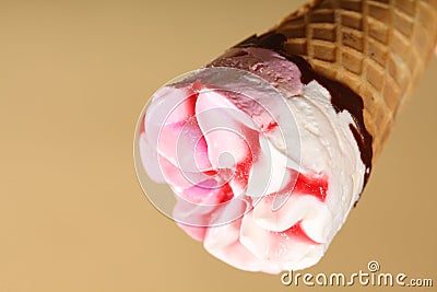 Berry icecream waffle cone on orange Stock Photo