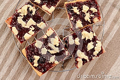 Berry jam cookies on stripped napkin background topview Stock Photo