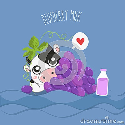 Grape milk dairy cow very cute. Vector Illustration