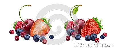 Berry mix isolated on white background, pile of fresh wild berries Stock Photo