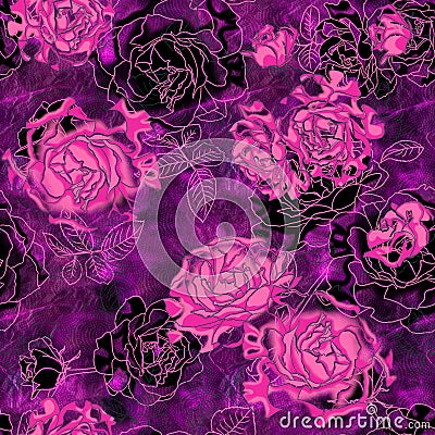 Berry shades stylized bouquet roses seamless pattern Stock Photo