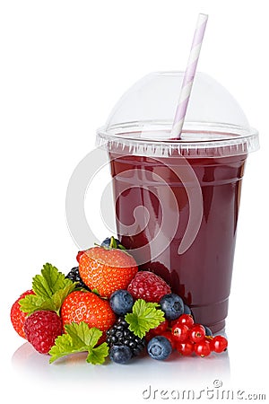 Berry smoothie fresh fruit juice drink wild berries in a cup isolated on white Stock Photo