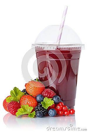 Berry smoothie fruit juice drink wild berries in a cup isolated on white Stock Photo