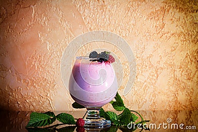 Berry smoothie, healthy juicy vitamin drink diet or vegan food concept, fresh vitamins, homemade refreshing fruit beverage Stock Photo