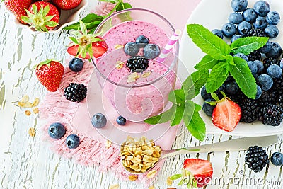 Berry smoothie, healthy summer detox yogurt drink, diet or vegan Stock Photo