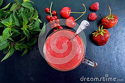 Berry smoothies in a glass mug Stock Photo