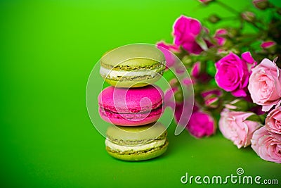 Berry spring color macaroons food background Stock Photo