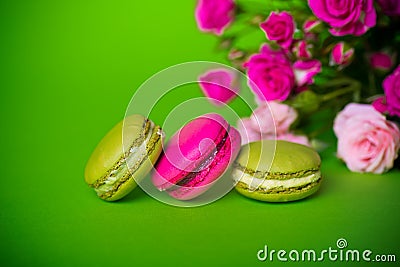 Berry spring color macaroons food background Stock Photo