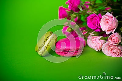 Berry spring color macaroons food background Stock Photo