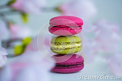 Berry spring color macaroons food background Stock Photo