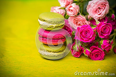 Berry spring color macaroons food background Stock Photo