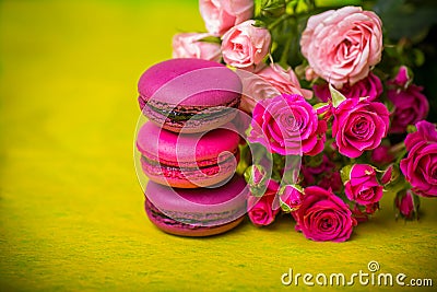 Berry spring color macaroons food background Stock Photo