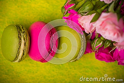 Berry spring color macaroons food background Stock Photo