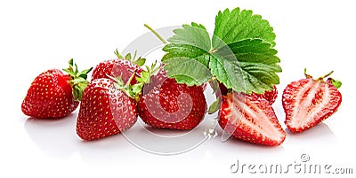 Berry strawberry with green leaf Fruity still Stock Photo