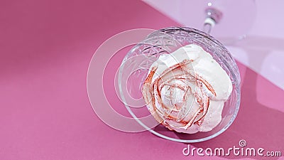 Berry zephyr in form flowers served. Beautiful decorated homemade dessert Stock Photo