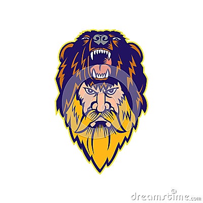 Berserker Wearing Bear Head Skin Mascot Vector Illustration