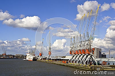 Berth cranes in the port Stock Photo