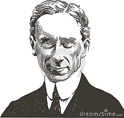 Bertrand Russell portrait in line art illustration Vector Illustration