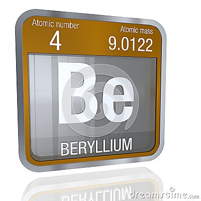 Beryllium symbol in square shape with metallic border and transparent background with reflection on the floor. 3D render Stock Photo