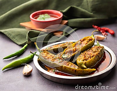 Indian lunch food Besan Mirchi Stock Photo
