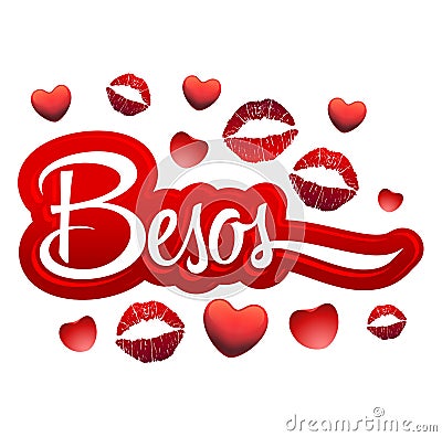 Besos - Kisses spanish text - red lips icon Vector Illustration