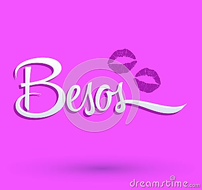 Besos, Kisses spanish text, vector illustration with sexy red lips. Vector Illustration