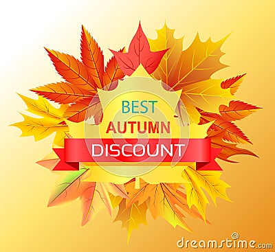 Best Autumn Discount Promo Advertisement on Yellow Vector Illustration