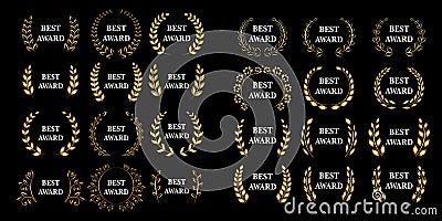 Best award mega set. Vector gold award laurel wreath. Black version. Isolated illustrations Cartoon Illustration