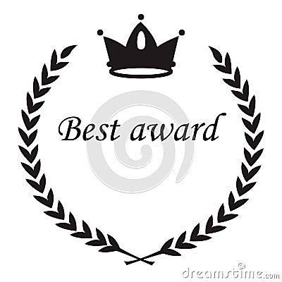 best award sign, crown nad laurel wreath leaves, circle flat black vector icon or label Vector Illustration