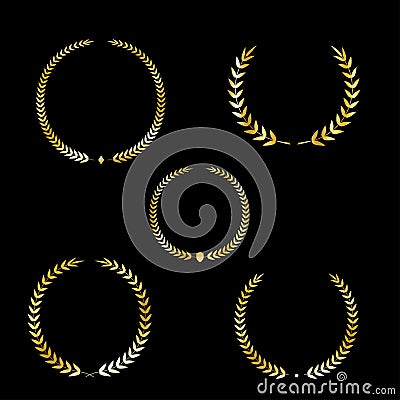 Best award Vector gold award laurel wreath set. Winner label, leaf symbol victory, triumph and success illustration. Vector Illustration