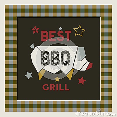 Best BBQ grill retro style hand drawn cartoon poster Vector Illustration