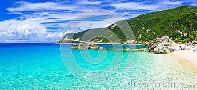 Best beaches of Greece, Agios Nikitas with crystal sea,Lefkada island. Stock Photo