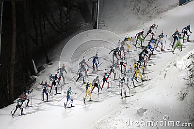 30 best biathlete compete in the biathlon men`s 15km mass start at the 2018 Winter Olympics Editorial Stock Photo