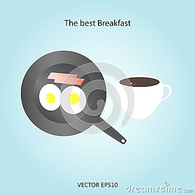 Best Breakfast of eggs, bacon coffee Vector Illustration