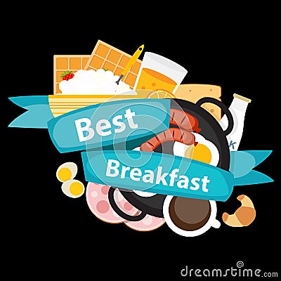Best Breakfast Icon Background in Modern Flat Style Vector Illus Vector Illustration