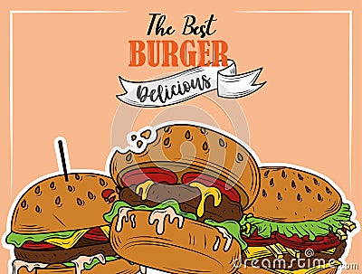 The best burger delicious fast food menu restaurant flyer design Vector Illustration