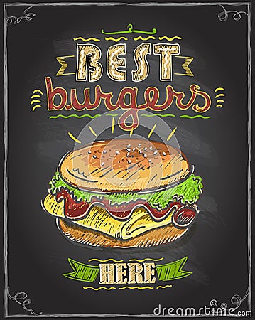 Best burgers here chalkboard menu design Vector Illustration