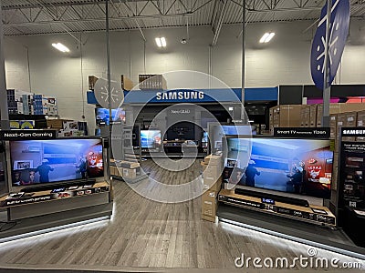 Best Buy retail electronics store interior Samsung smart TV area Editorial Stock Photo