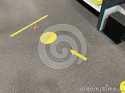 Best Buy retail electronics store interior social distance floor markers Editorial Stock Photo