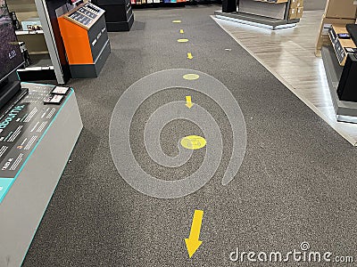 Best Buy retail electronics store interior social distance floor path Editorial Stock Photo