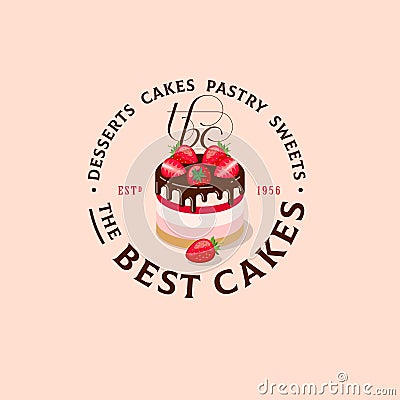 The best cakes logo. Sweets and desserts emblem. Bakery and cafe logo. Vector Illustration