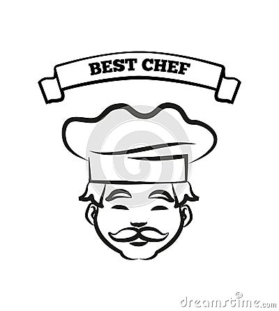 Best Chef Emblem with Friendly Cook in Hat Sketch Vector Illustration