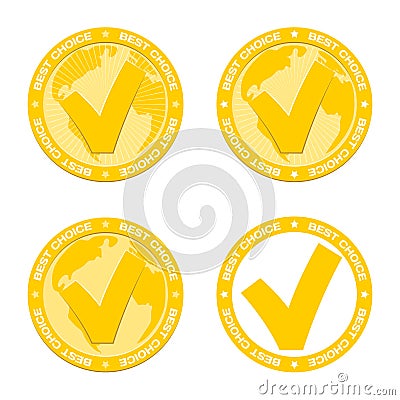 Best Choice gold medal with world map. Award for super goods or great product. Vector Vector Illustration