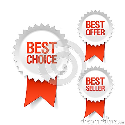 Best choice, offer and seller labels with ribbon Vector Illustration