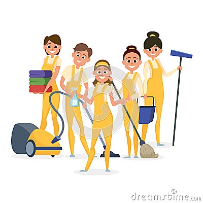 Best cleaning staff vector characters isolated on white background Vector Illustration
