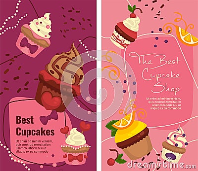 Best cupcakes, bakery shop or store with sale Vector Illustration