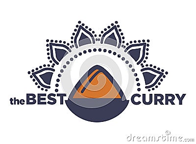 Best curry Indian traditional food on bowl and mandala Vector Illustration